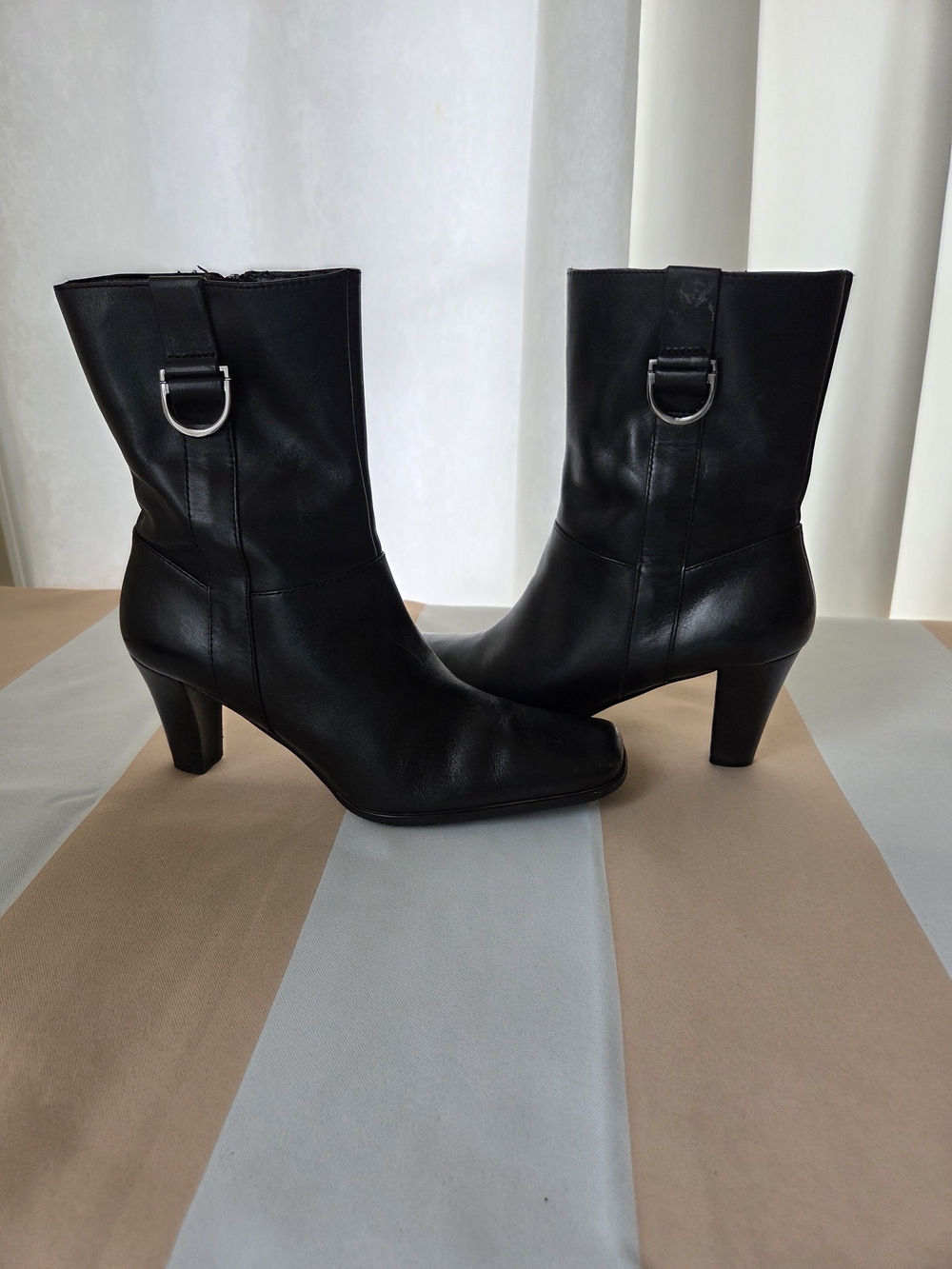 Etienne Aigner Women's Classic Black Mid-Calf Heeled Leather Boots
